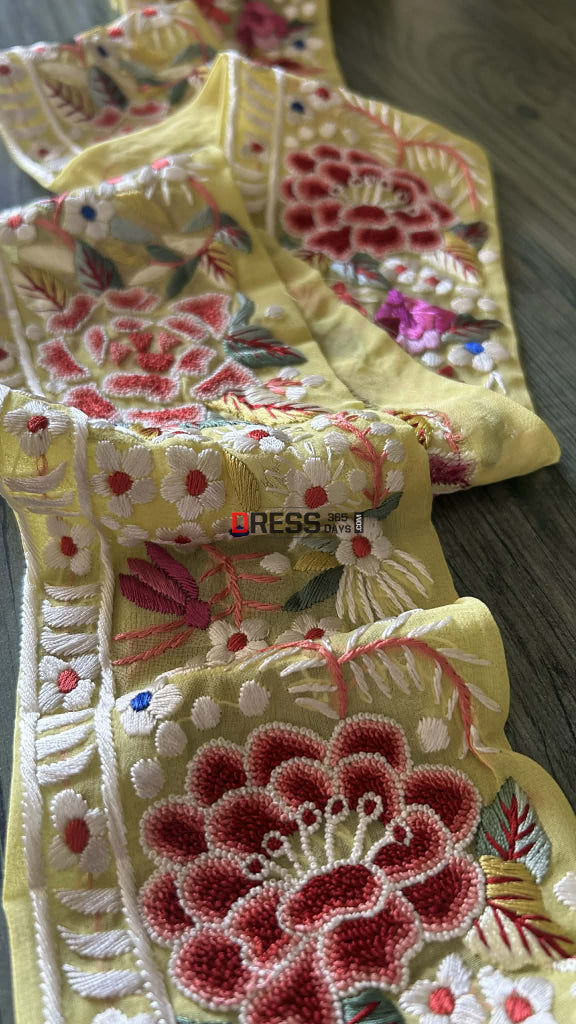 Exclusive Yellow Parsi Gara Floral Border - Parsi Laces