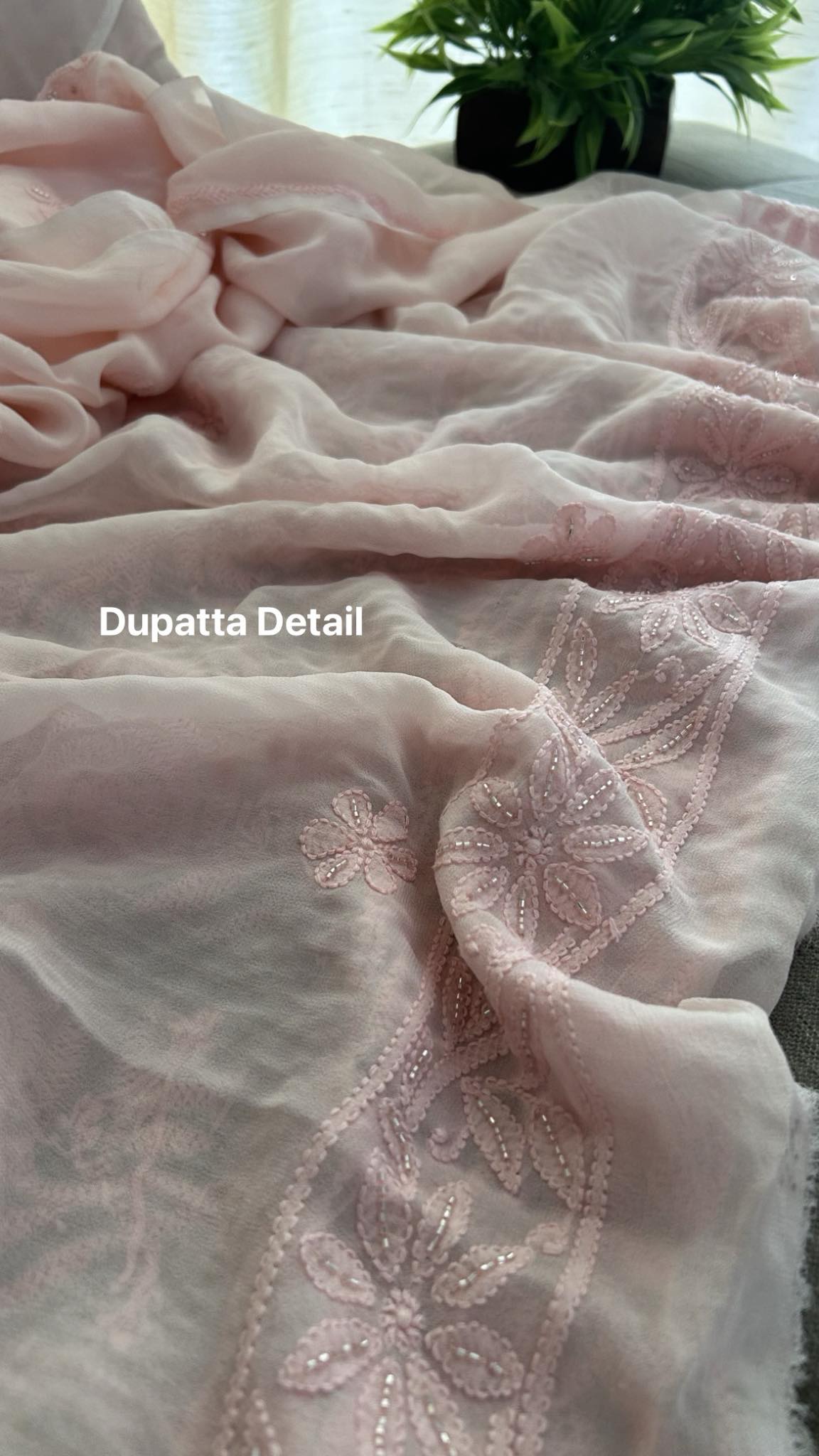 Peach Party Wear Cut Dana Chikankari Kurta Dupatta Set