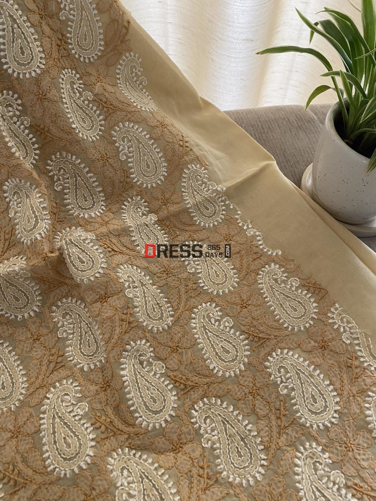 Fawn Cotton Chikankari Kurti Fabric (Only Kurti)- Festive Collection