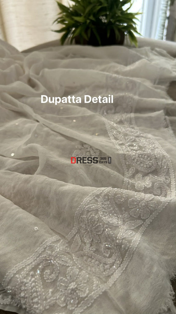 Fine Chikankari Cut Dana Sequins & Pearl Chikankari Suit (Kurta Dupatta) Chikankari Suits