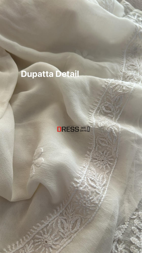 Fine Lucknowi Chikankari & Hole Work Kurta Dupatta Set Suits