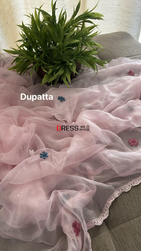 Ivory Parsi Inspired Chikankari Suit with Mukaish and Multicolour Neckline Chikankari Suits