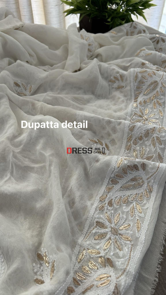 Ivory Pure Georgette Gota Patti Chikankari Suit Suits
