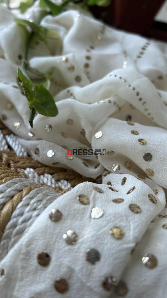 Ivory Pure Georgette Mukaish Dupatta Chikankari Dupatta