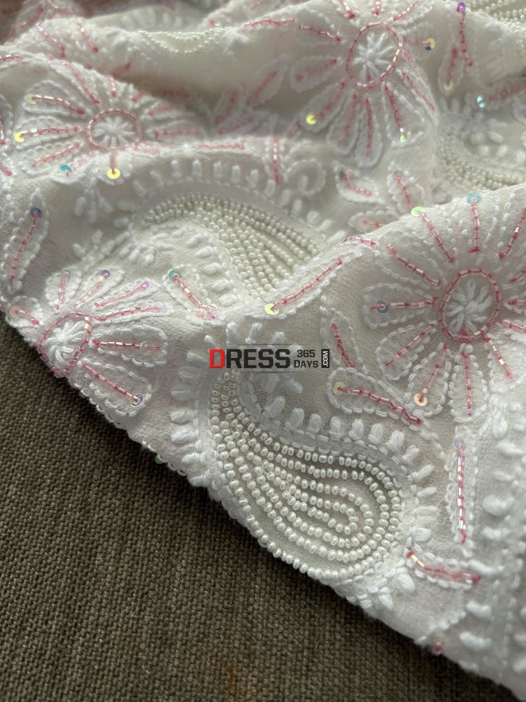 Ivory White Chikankari Pearl Cut Dana Suit Suits