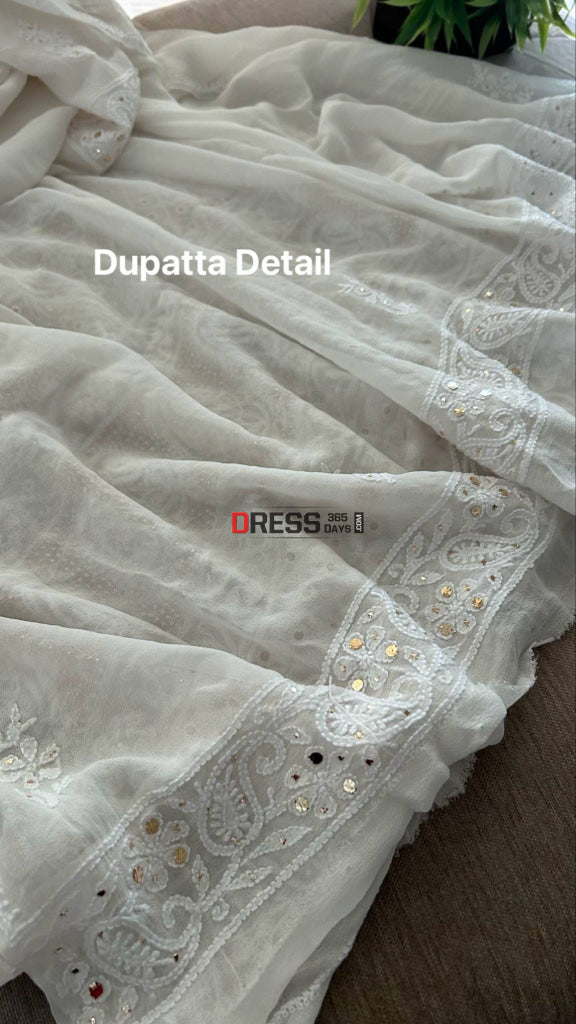 Ivory White Chikankari Ring Mukaish Suit Chikankari Suits