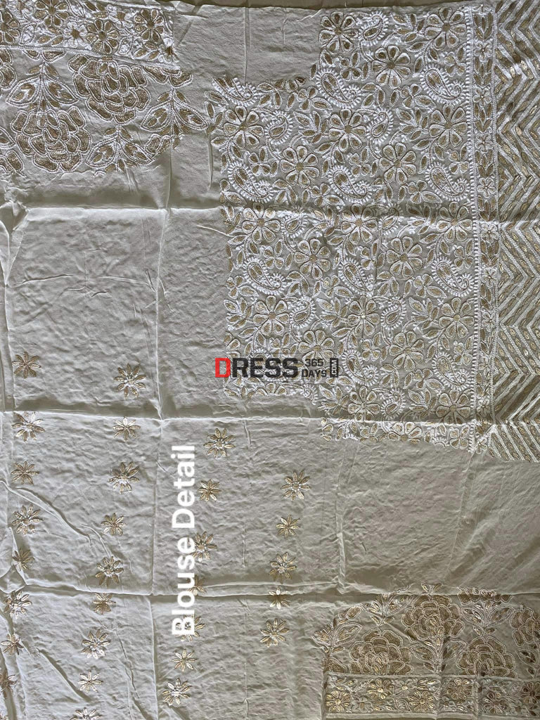Ivory White Gota Patti Lucknowi Lehenga Set Chikankari