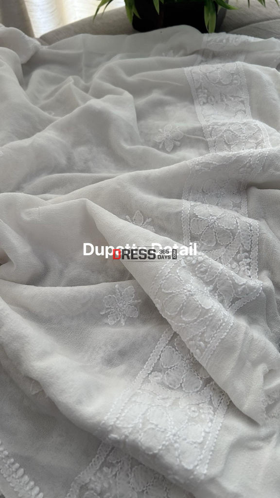 Ivory White Hand Jaali Chikankari Kurta Dupatta Set Suits