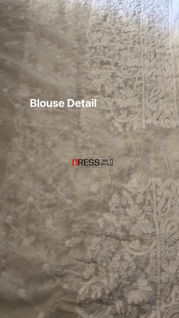 Ivory White Lucknow Chikankari Saree