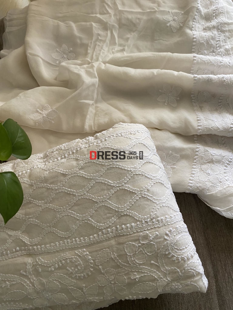 Off White Lucknowi Chikankari Embroidered Bridesmaid Anarkali Suit