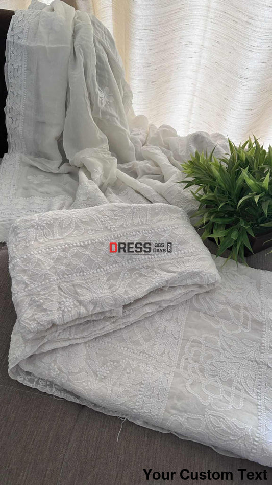 Ivory White Lucknowi Chikankari Pure Georgette Anarkali Chikankari Anarkali