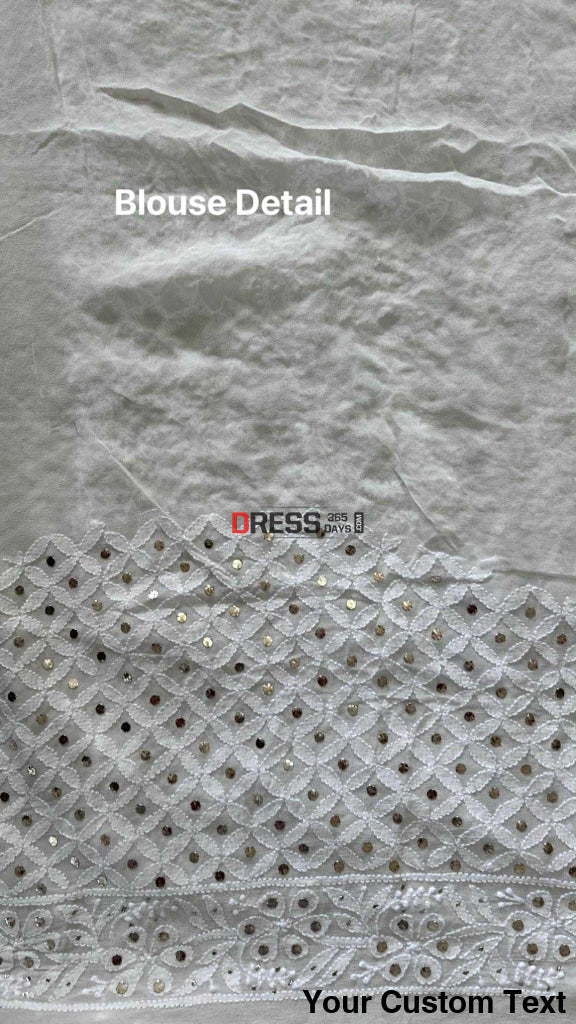 Ivory White Lucknowi Mukaish Work Saree Chikankari Saree
