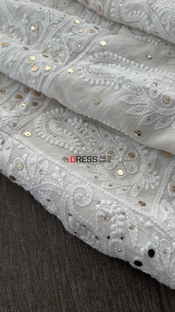 Ivory White Mukaish Chikankari Dupatta
