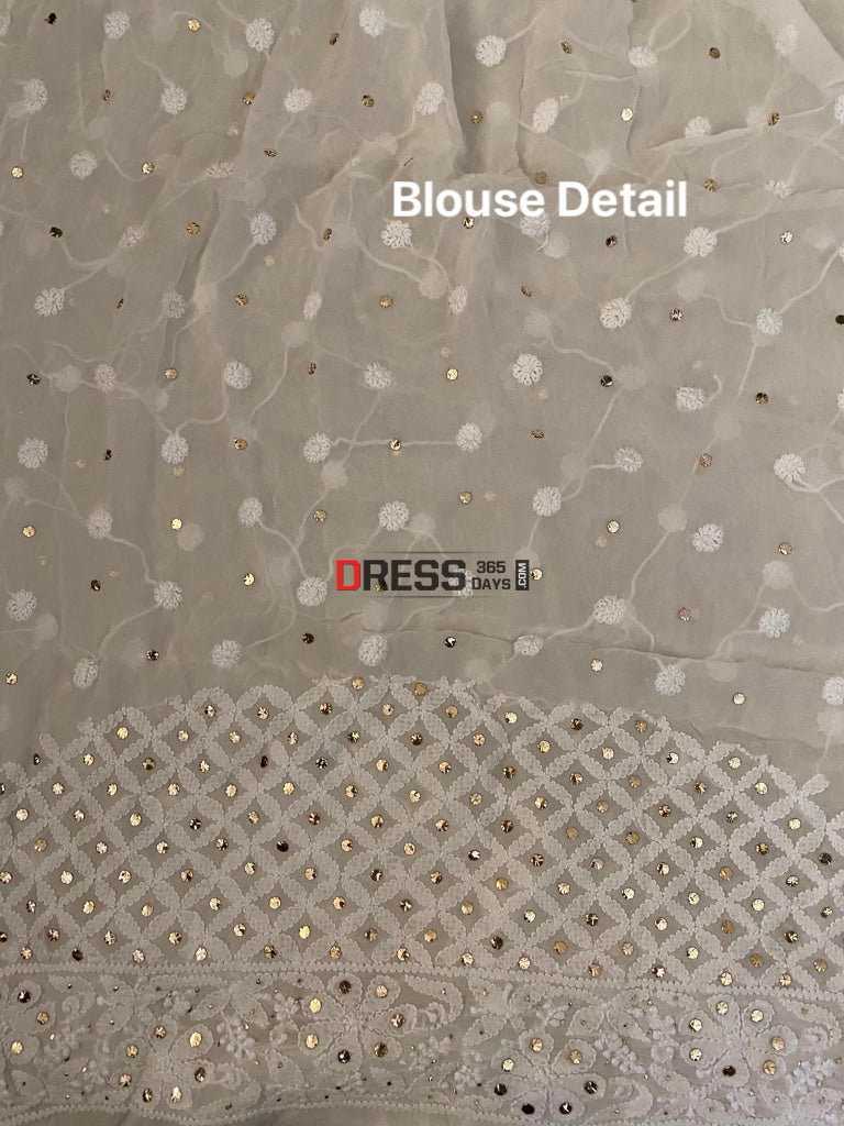 Ivory White Mukaish Chikankari Saree