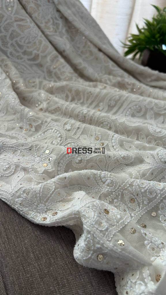 Ivory White Mukaish Lucknawi Chikankari Dupatta Chikankari Dupatta