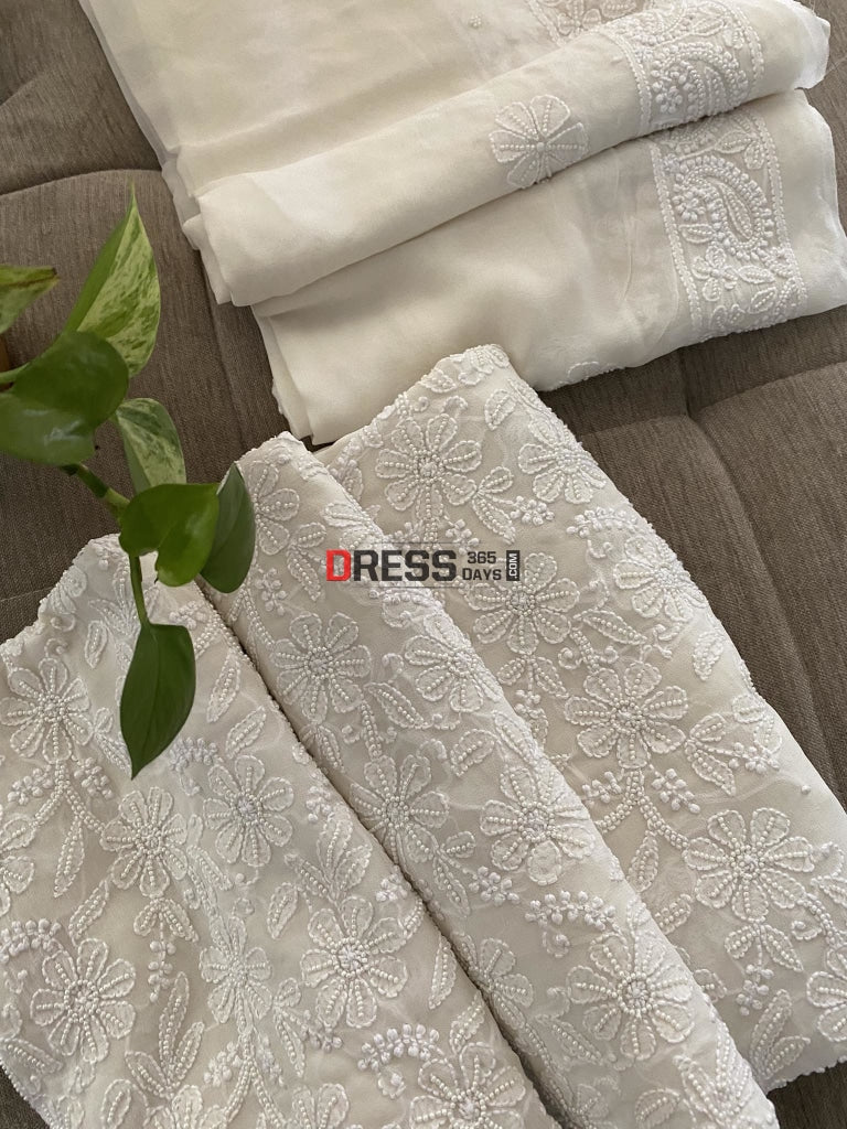 Ivory White Pearl Chikankari Work Suit Suits