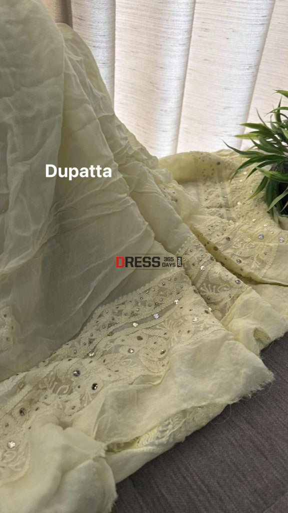 Lemon Yellow Lucknowi Chikankari Mukaish Anarkali Chikankari Anarkali
