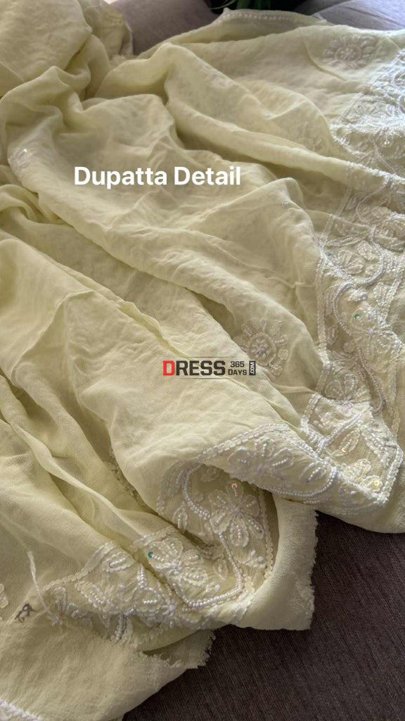 Lemon Yellow Pearl & Mirror Chikankari Kurta Dupatta Set Chikankari Suits