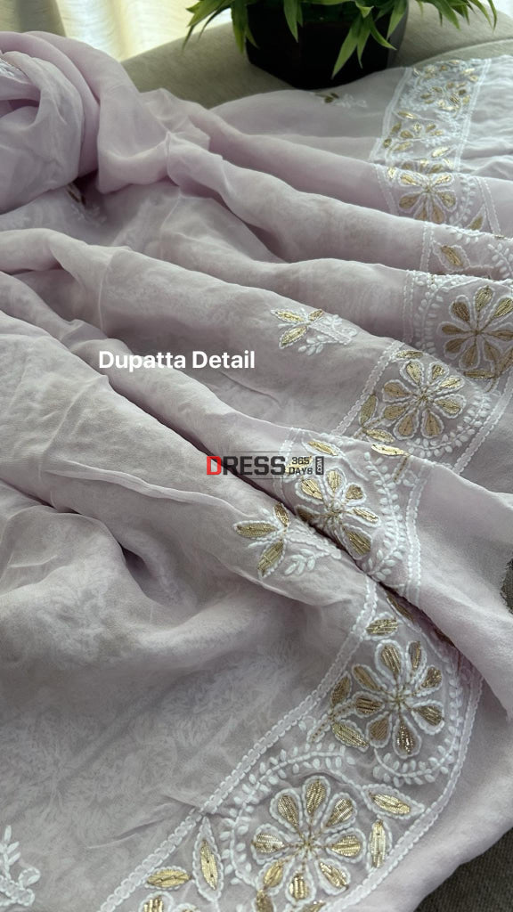Lilac Pure Georgette Gota Patti Chikankari Suit Suits