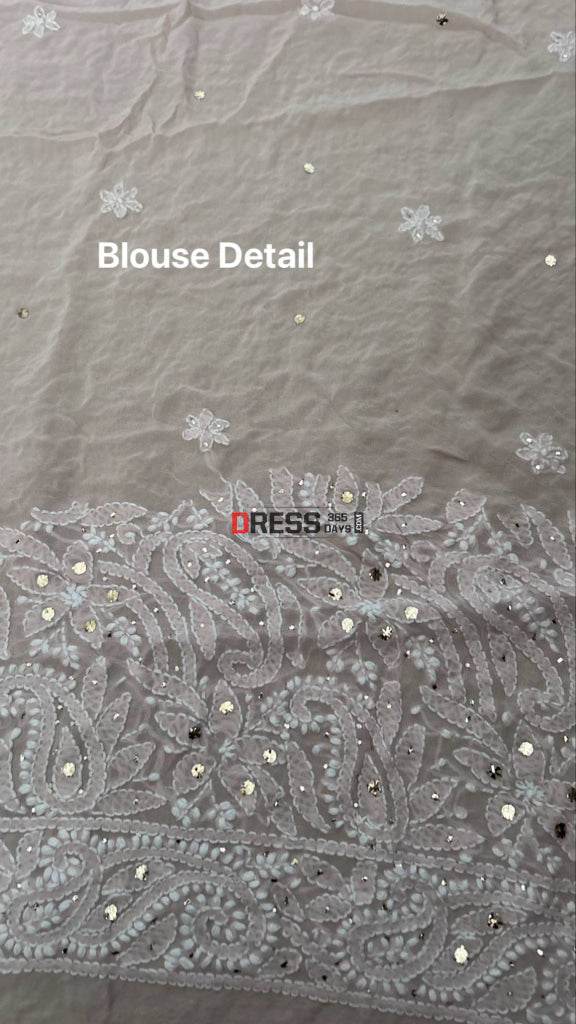 Oyster Pink Chikankari Mukaish Pure Georgette Saree Chikankari Saree
