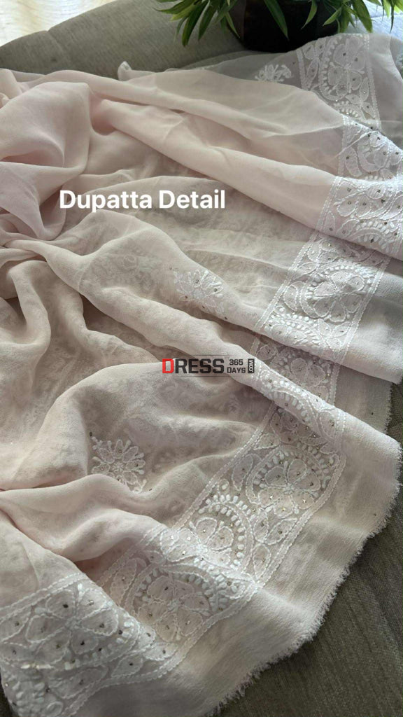 Pastel Pink Chikankari Ring Mukaish Suit (Kurta & Dupatta) Chikankari Suits