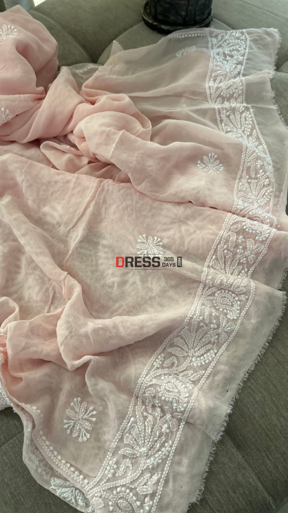 Pastel Pink Cut Dana Sequins Fine Chikankari Suit - Chikankari Suits