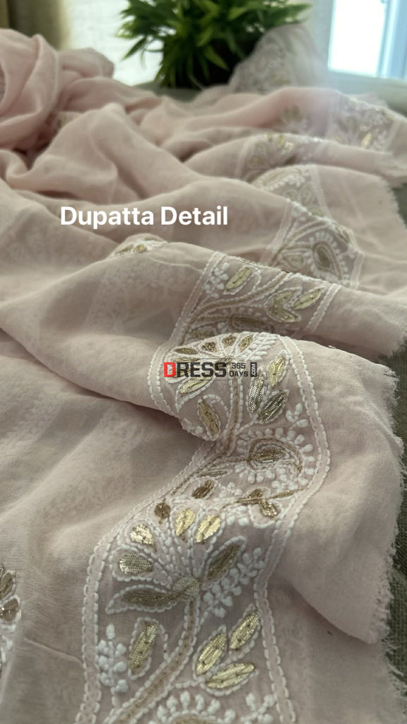Pastel Pink Gota Patti Chikankari Suit (Kurta & Dupatta) Chikankari Suits