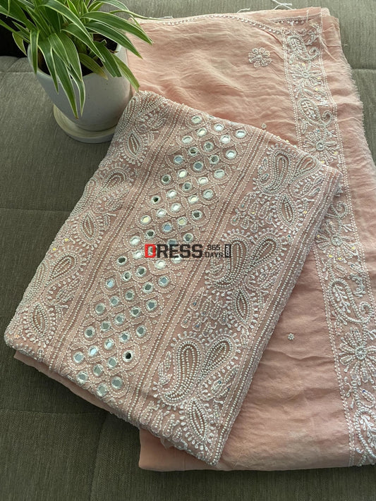Pastel Pink Mirror & Pearl Lucknowi Suit Chikankari Suits