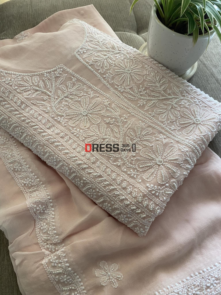 Pink Attractive Looking Pant Suit With Designer Chikankari Embroidery Work