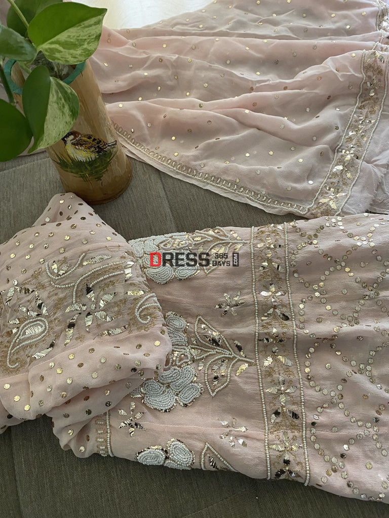 Pastel Pink Pearl Kamdani Anarkali Suit- Masterpiece Chikankari