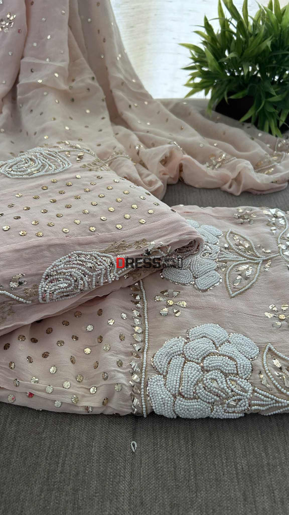 Pastel Pink Pearl Kamdani Anarkali Suit- Wedding Collection Chikankari Anarkali