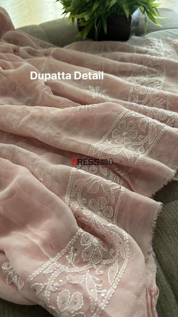 Pastel Pink Ring Mukaish Chikankari Suit (Kurta & Dupatta) Chikankari Suits