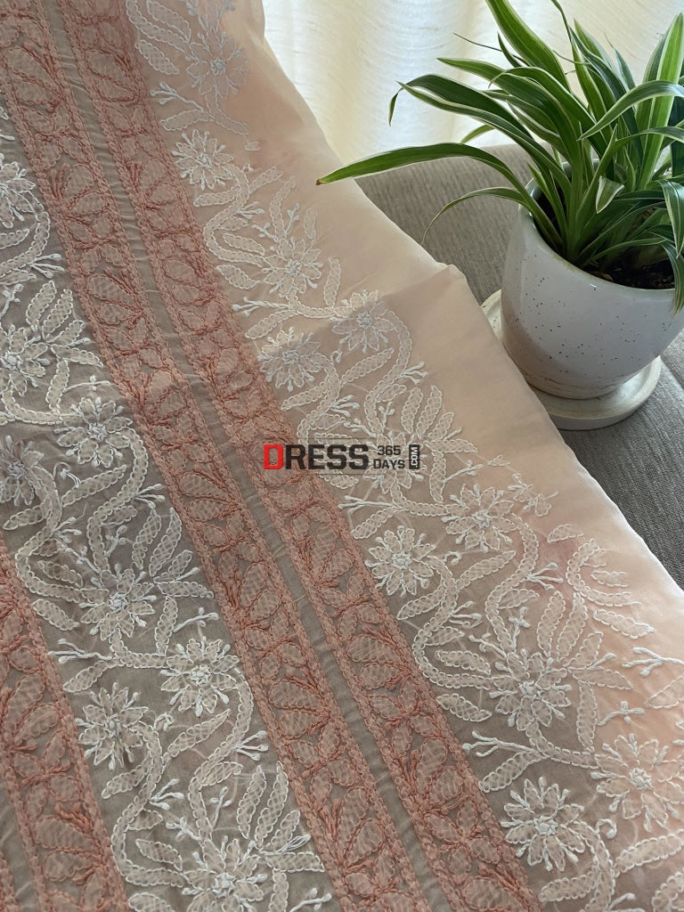 Peach Cotton Chikankari Kurti Fabric (Only Kurti)- Festive Collection