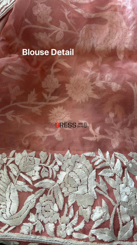 Peach Organza Heritage Parsi Gara Saree Parsi Gara Saree