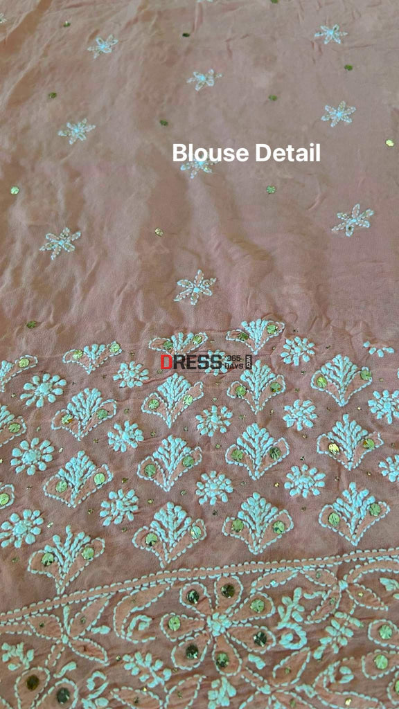Peach Ring Mukaish Chikankari Saree