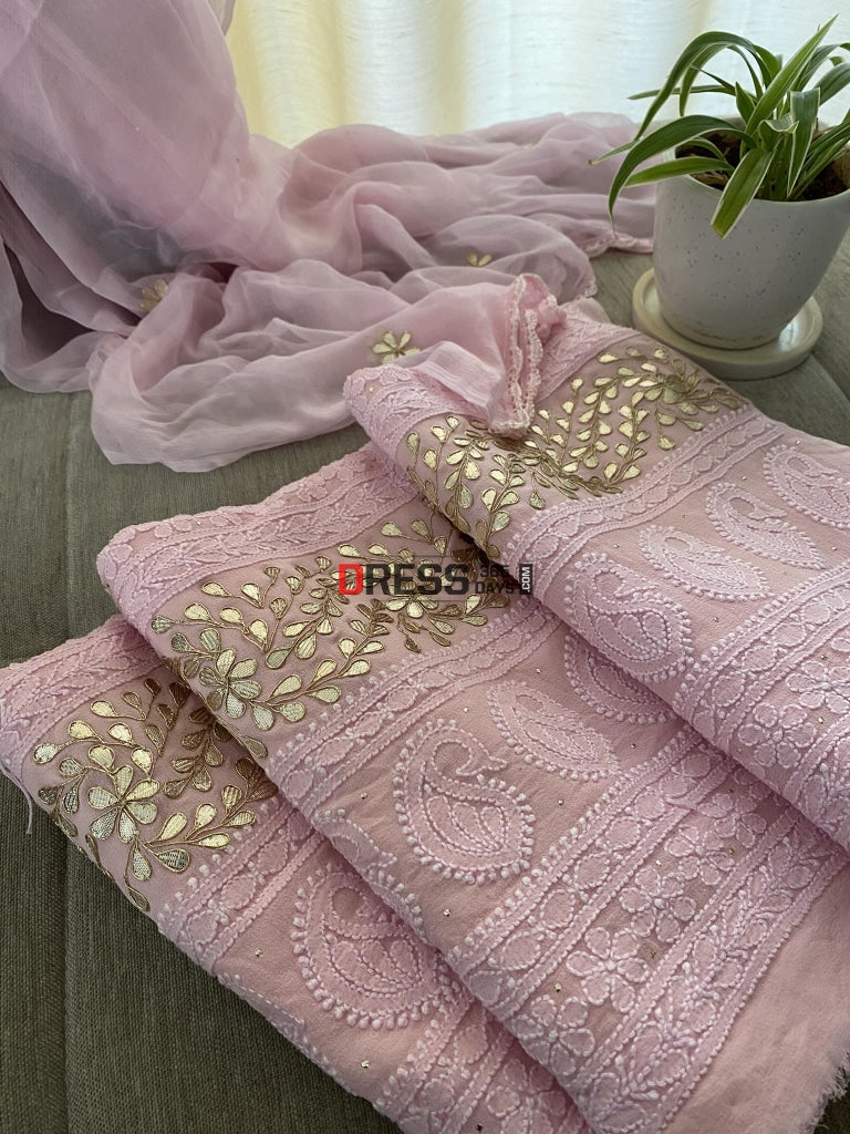 pink chikankari dress Dolly J Pink Adah LehengaSet XL / Pink