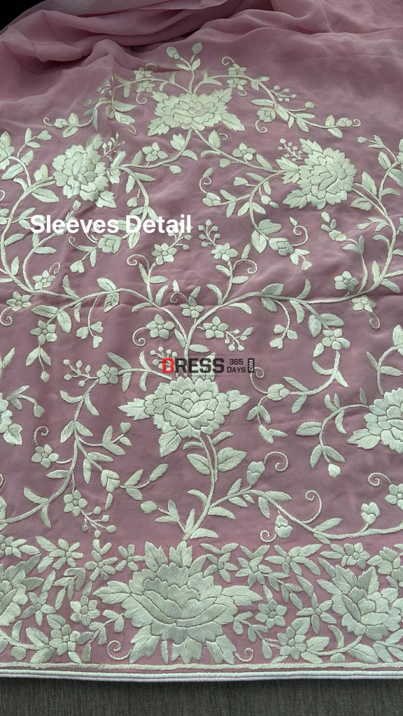 Pink & Ivory Parsi Gara Kurti Fabric (Only Kurti) Suits