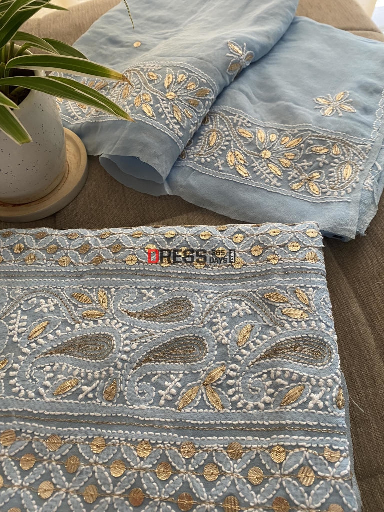 Powder Blue Gota Patti Lucknowi Chikankari Suit Suits