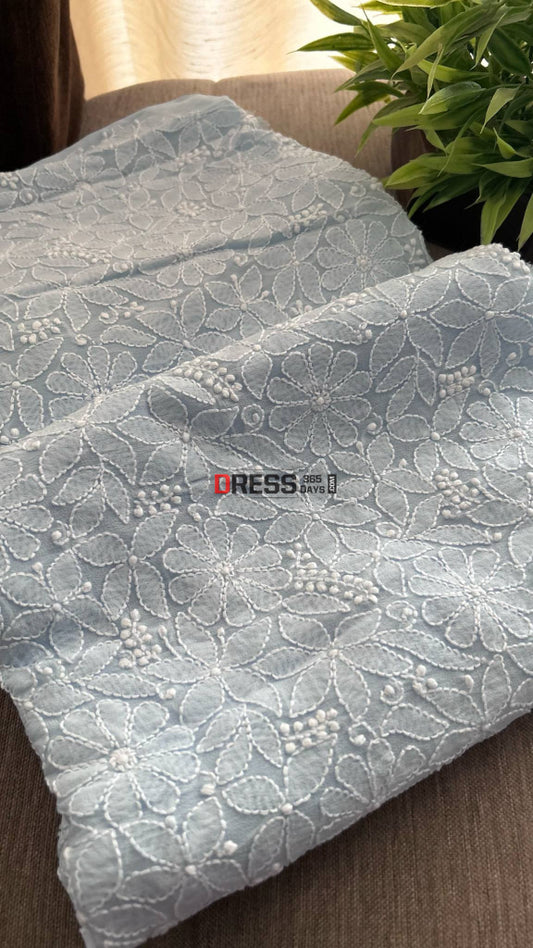 Powder Blue Lucknowi Chikankari Suit (Kurta & Dupatta) Chikankari Suits