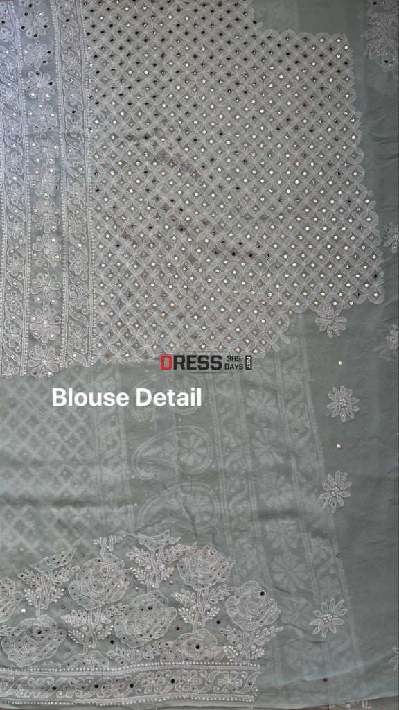 Powder Blue Mukaish Lucknowi Chikankari Lehenga Set Chikankari Lehenga