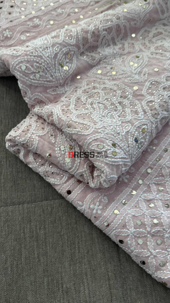 Powder Pink Mukaish Lucknawi Chikankari Dupatta Chikankari Dupatta