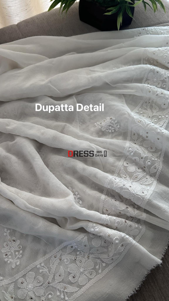 Pure Georgette Ivory White Lucknowi Chikankari Mukaish Suit Suits