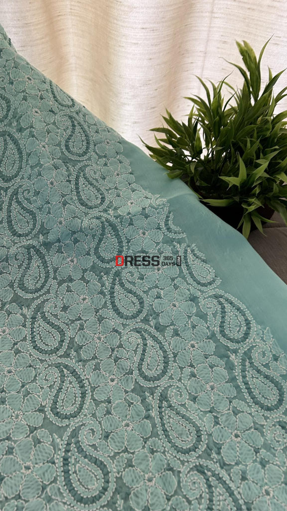 Sea Green Cotton Chikankari Kurti Fabric (Kurti Fabric)