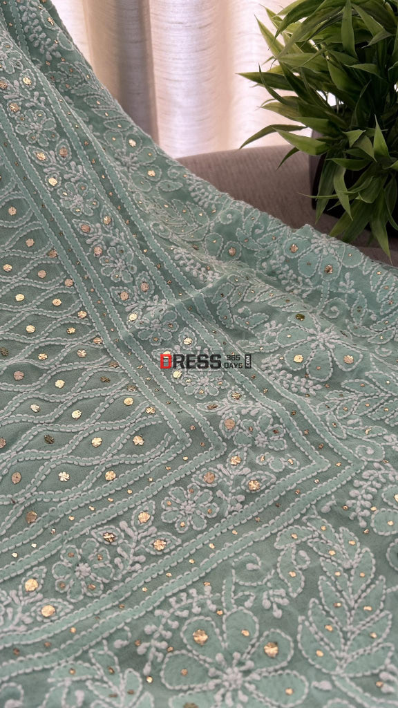 Sea Green Mukaish Chikankari Dupatta