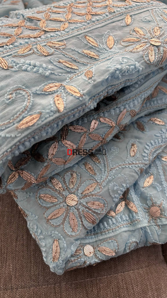 Sky Blue Gota Patti Chikankari Anarkali Suit (Anarkali And Dupatta) Chikankari Anarkali