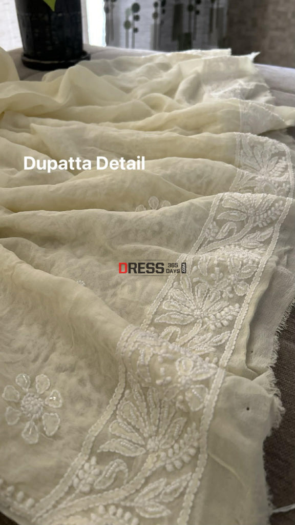 Soft Yellow Chikankari Pearl Suit (Kurta & Dupatta) - Chikankari Suits