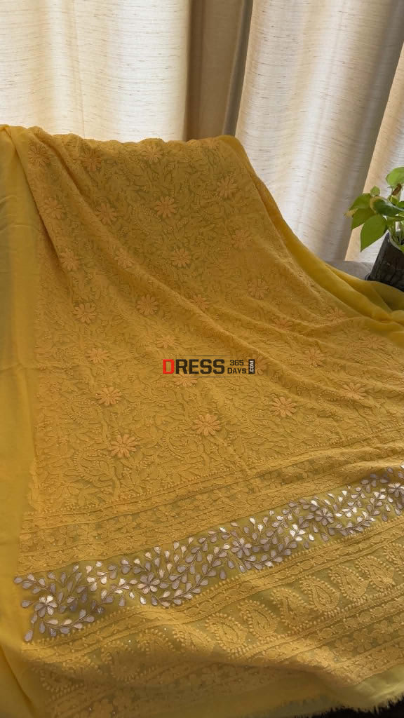 Sunshine Yellow Chikankari Suit with Gota Patti Daman - Chikankari Suits