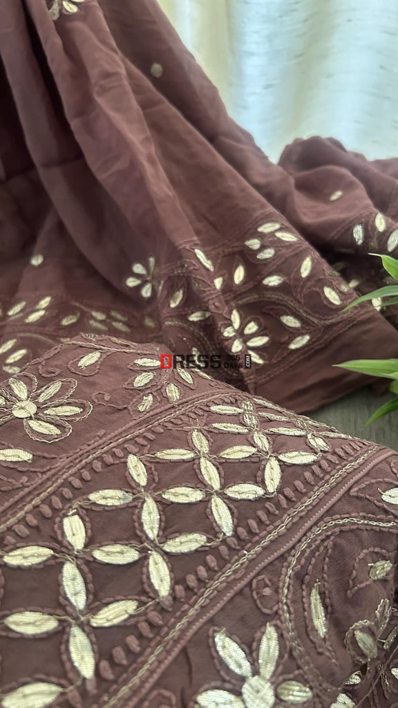 Taupe Brown Gota Patti Chikankari Anarkali Suit (Anarkali And Dupatta) Chikankari Anarkali