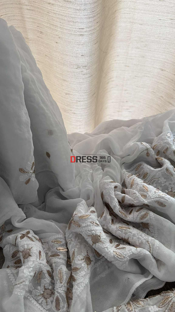 White Mirror & Gota Patti Chikankari Anarkali Suit Chikankari Anarkali