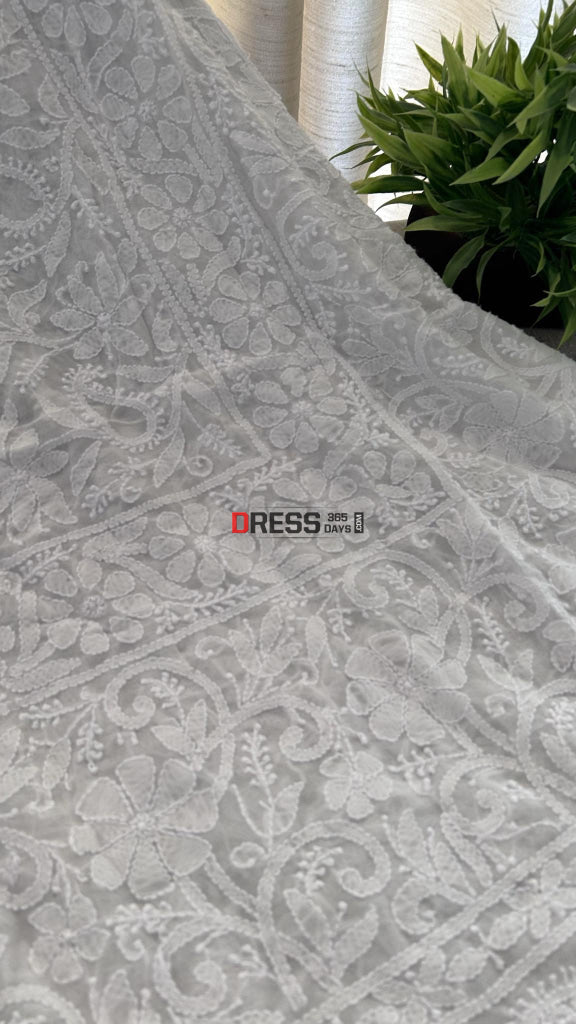 White Pure Georgette Ivory Chikankari Dupatta